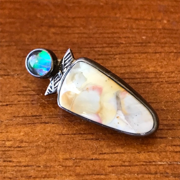 Gourneau Opal and Agate Sterling Silver Western Native American Pendant ✨ - Picture 3 of 7
